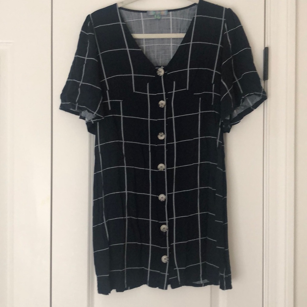 Navy and White button up dress